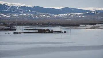 Karlar eridi, Kura Nehri taştı: Ardahan Ovası göle döndü