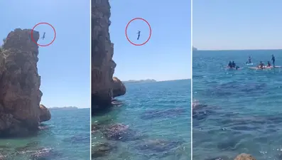 Falezlerden tehlikeli atlayış. Ölümden döndü