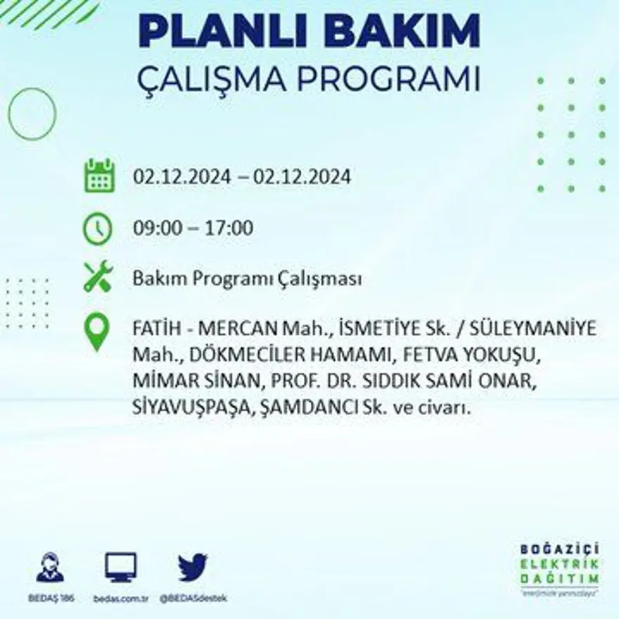 İstanbul'un 20 ilçesinde elektrik kesintisi: Elektrikler ne zaman gelecek? BEDAŞ 2 Aralık kesinti programını paylaştı 18 İstanbul'un 20 ilçesinde elektrik kesintisi: Elektrikler ne zaman gelecek? BEDAŞ 2 Aralık kesinti programını paylaştı 18