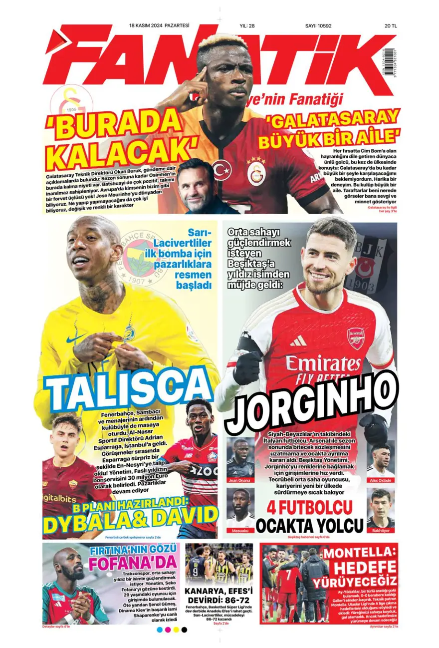 “Fenerbahçe’de dev takas” (18Kasım 2024 spor manşetleri) 5