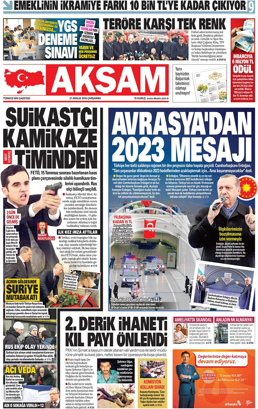 Günün gazete manşetleri - 21 Aralık 2016 13
