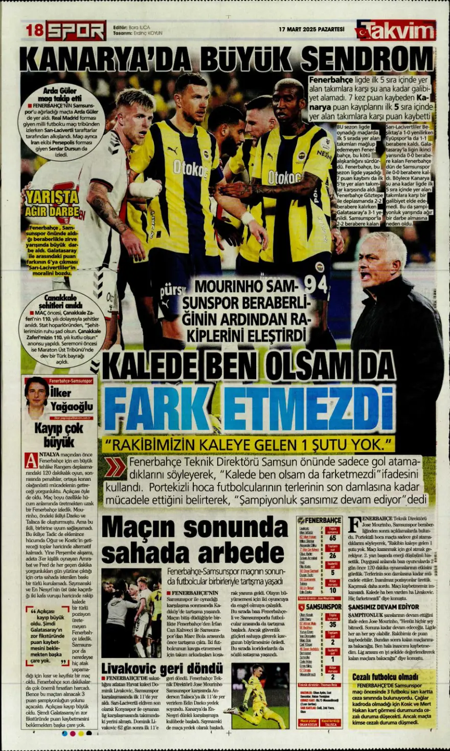 "Üç günde rüyadan kabusa" (17 Mart 2025 spor manşetleri) 13