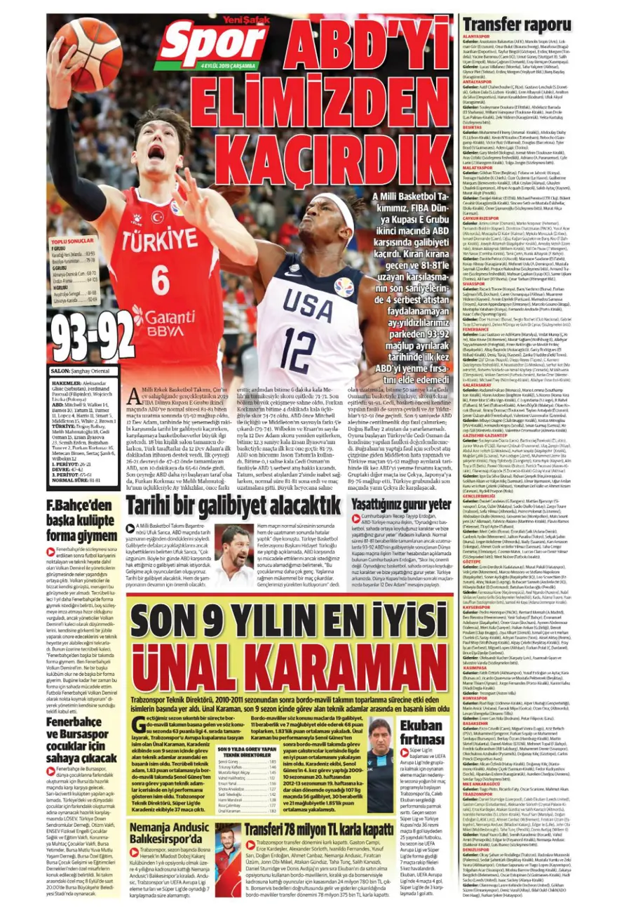 Günün spor manşetleri (04 Eylül 2019) 24