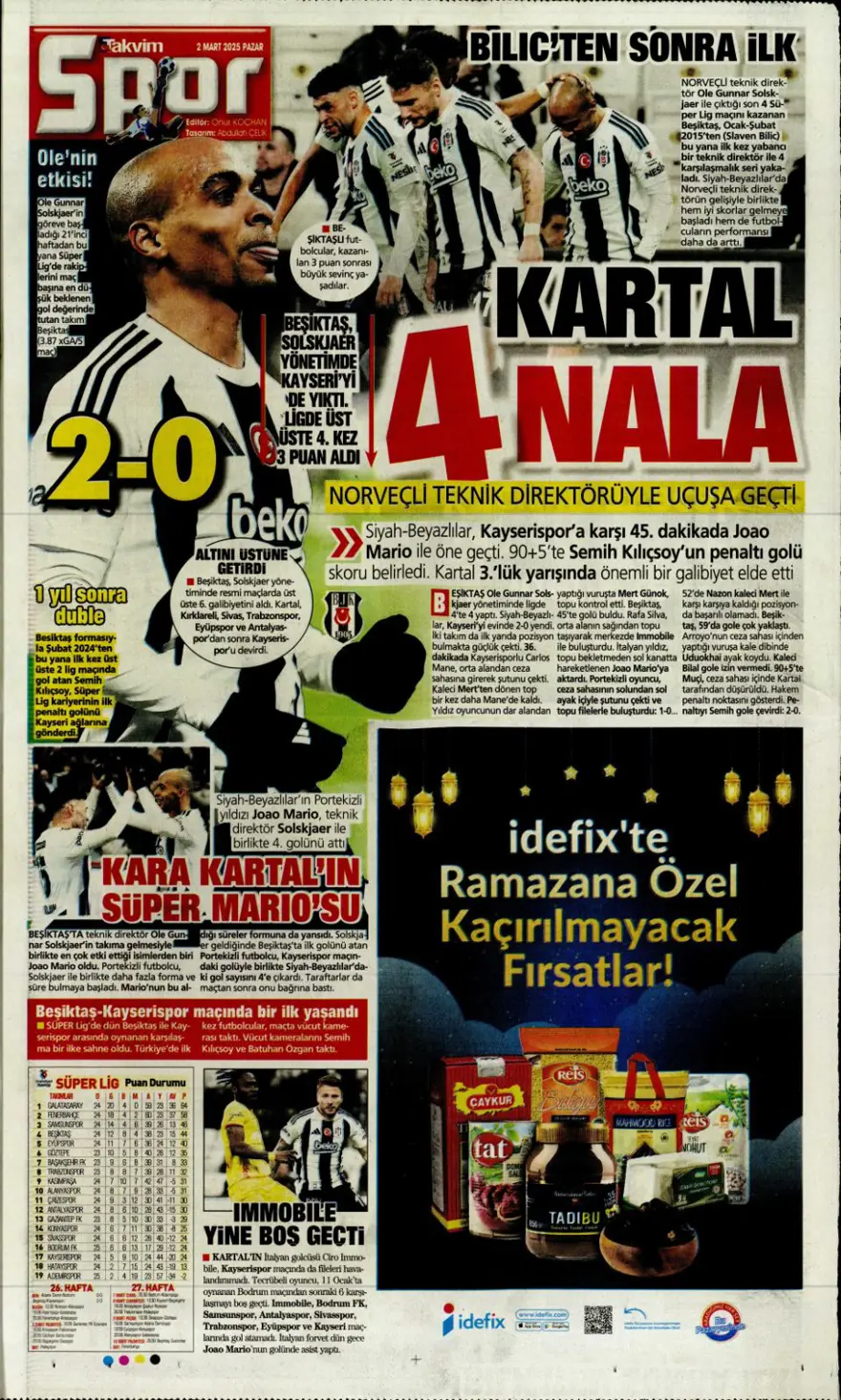 "Süper Lig'de pazar ateşi" (2 Mart 2025 spor manşetleri) 14