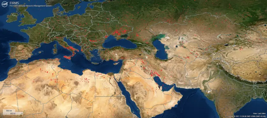 Dünyadaki yangınları takip eden platform: NASA Fire Map 3