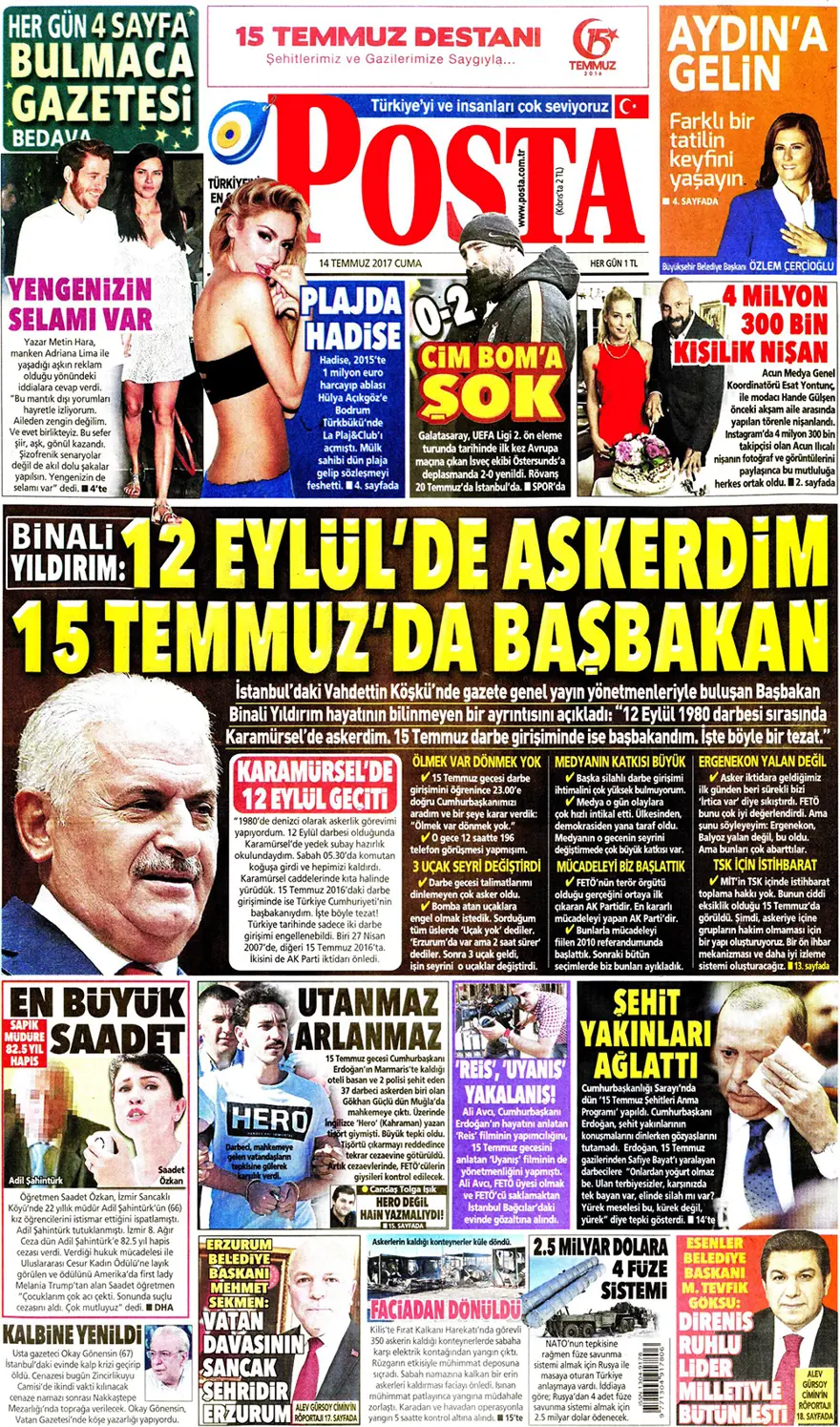 Günün gazete manşetleri - 14 Temmuz 2017 9