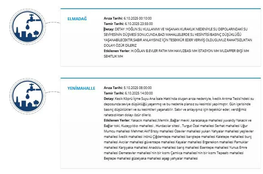 Ankara'nın 7 ilçesinde su kesintisi: Sular ne zaman gelecek? (ASKİ 6 Ekim su kesintisi programı) 5