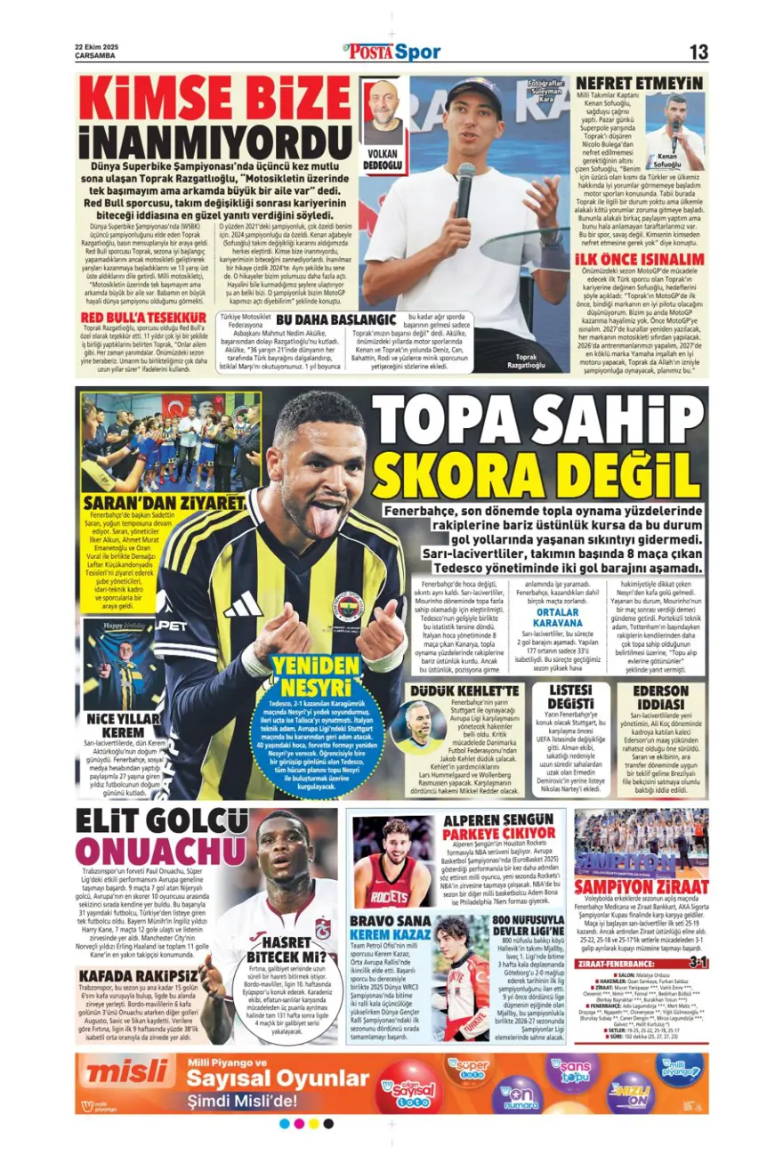 "Viking'i yen Avrupa'yı titret" (22 Ekim 2025 spor manşetleri) 16