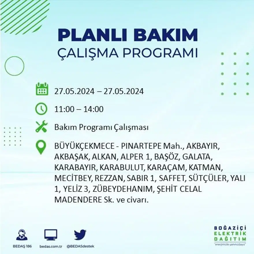 İstanbul'un 21 ilçesinde elektrik kesintisi: Elektrikler ne zaman gelecek? (27 Mayıs BEDAŞ kesinti programı) 24