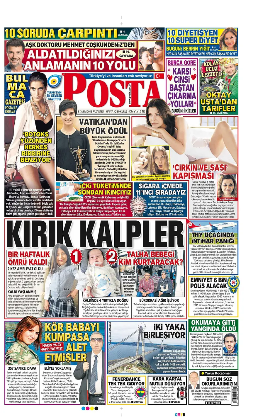 Günün gazete manşetleri - 9 Kasım 2015 13