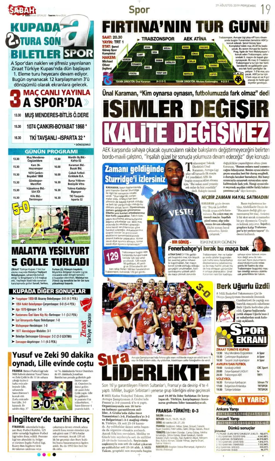 Günün spor manşetleri (29 Ağustos 2019) 7
