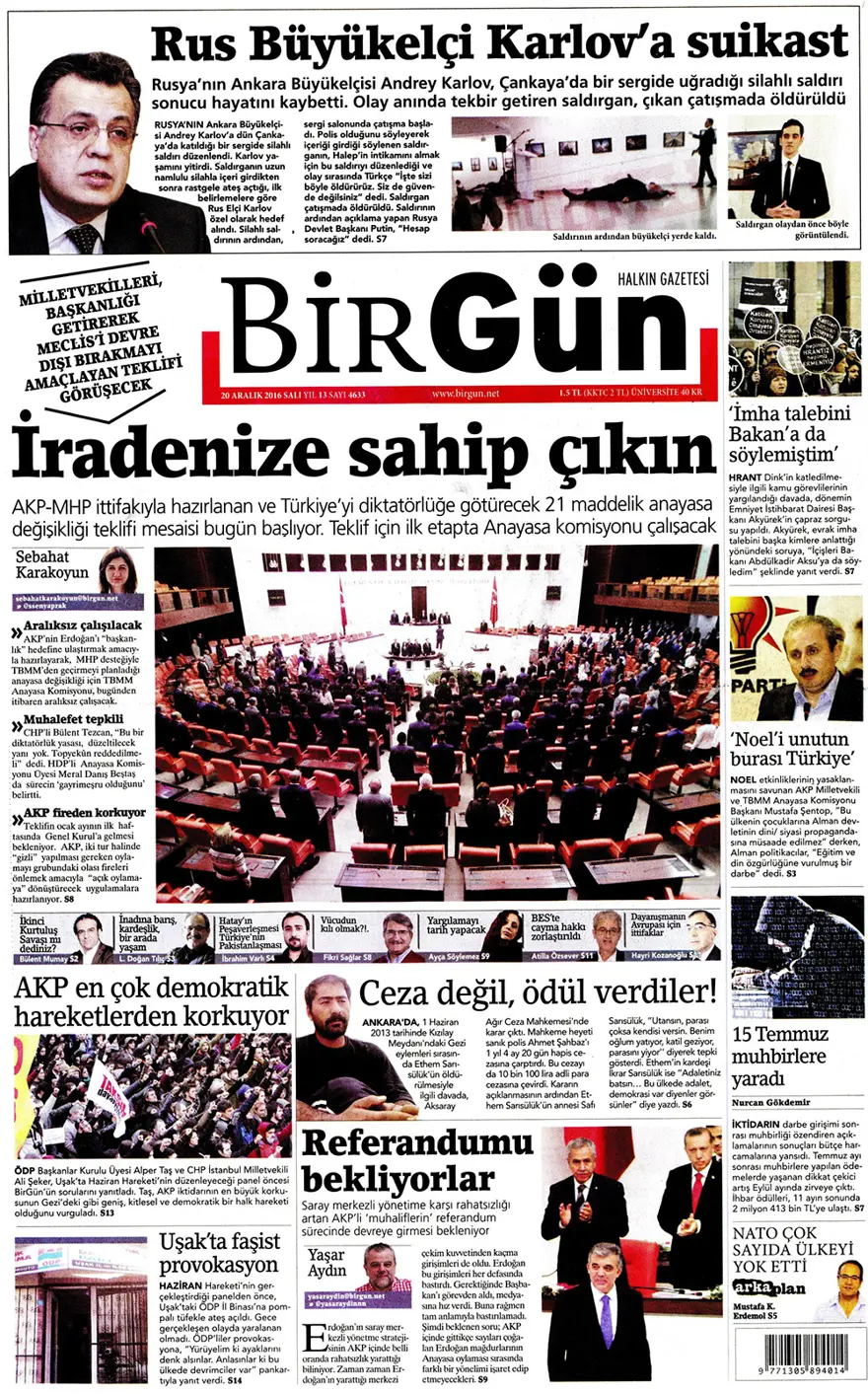 Günün gazete manşetleri - 20 Aralık 2016 12