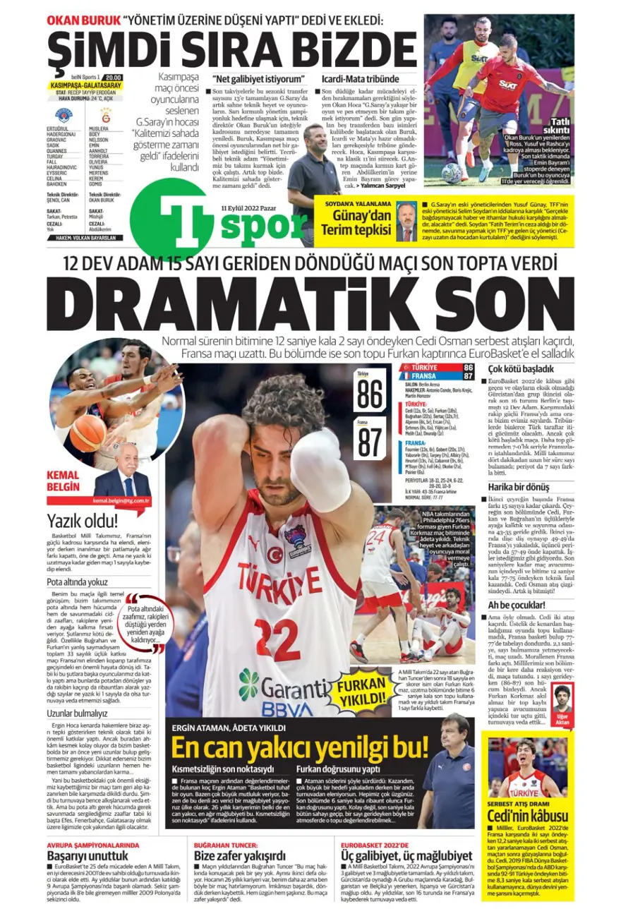Günün spor manşetleri (11 Eylül 2022) 18