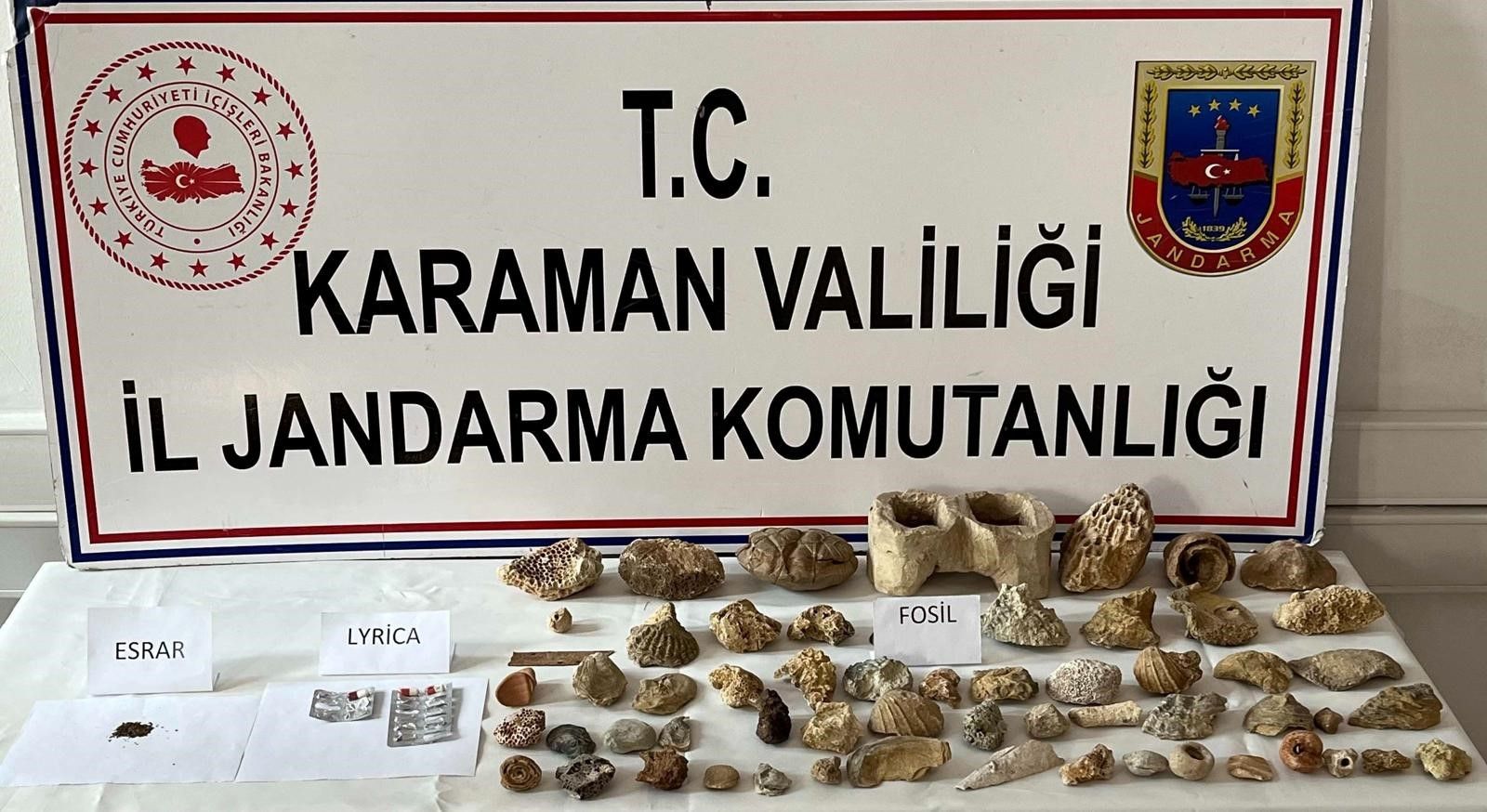 Karaman’da kenevir ve 63 adet fosil ele geçirildi