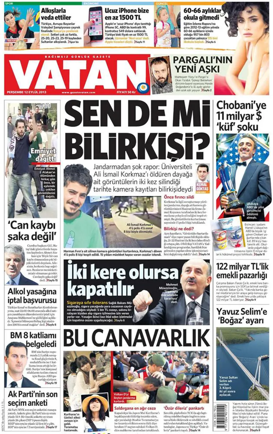 12 Eylül 2013 gazete manşetleri 5