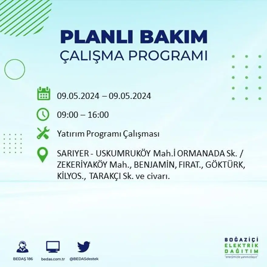İstanbul'un 18 ilçesinde elektrik kesintisi: Elektrikler ne zaman gelecek? (9 Mayıs tarihli BEDAŞ kesinti programı) 48 İstanbul'un 18 ilçesinde elektrik kesintisi: Elektrikler ne zaman gelecek? (9 Mayıs tarihli BEDAŞ kesinti programı) 48