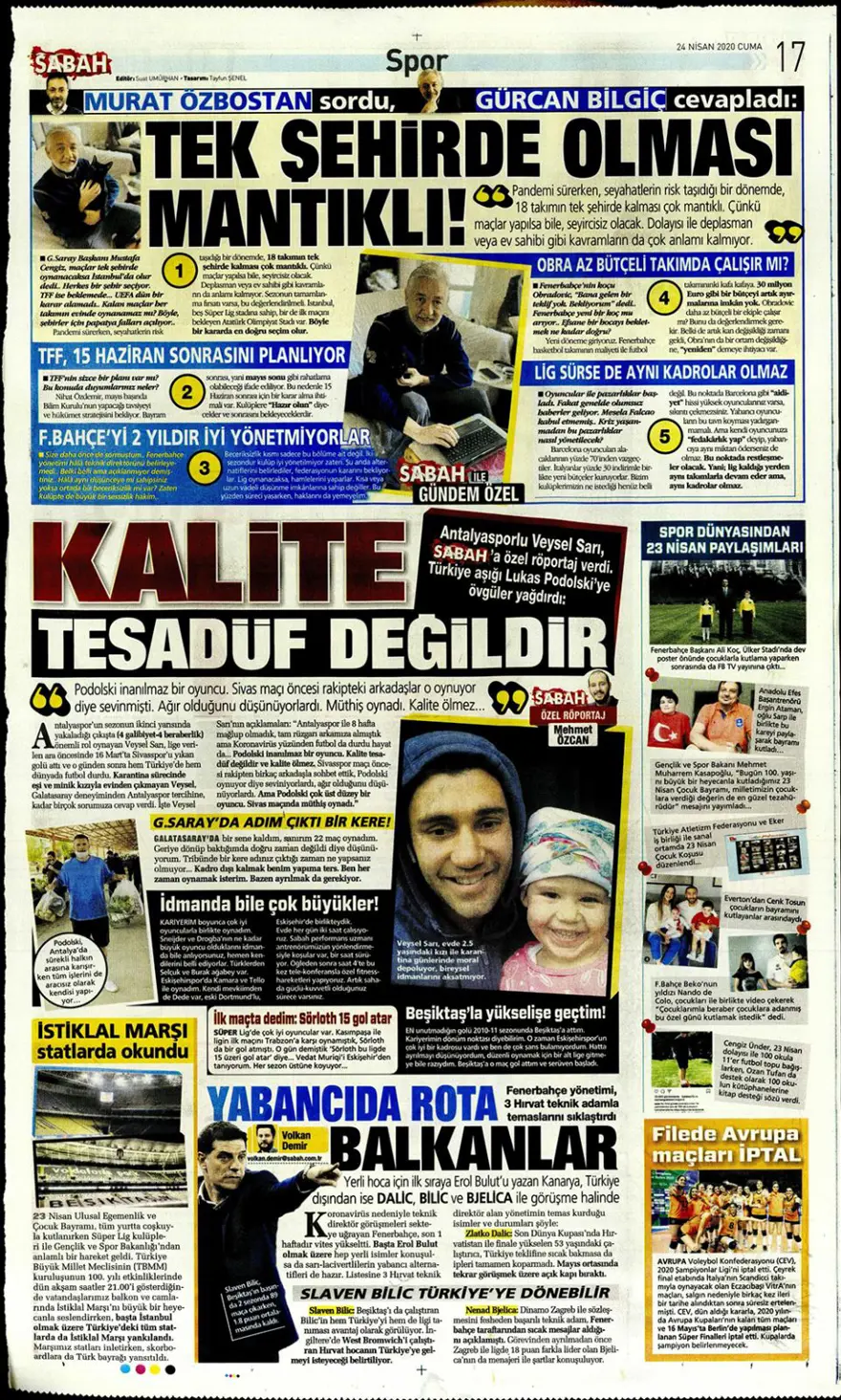 Günün spor manşetleri (24 Nisan 2020) 4