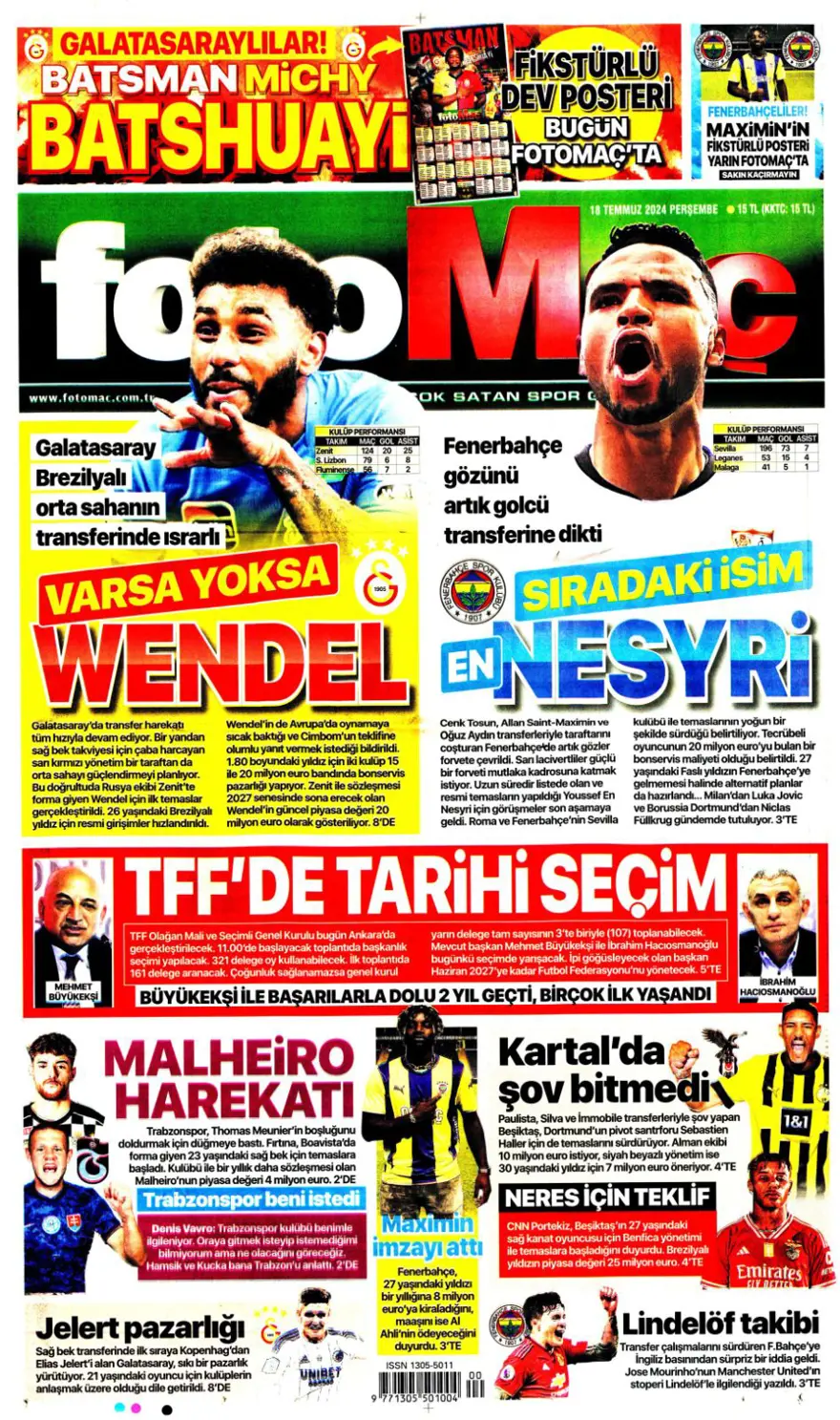 "Wendel'de yoğun mesai" (18 Temmuz 2024 spor manşetleri) 3
