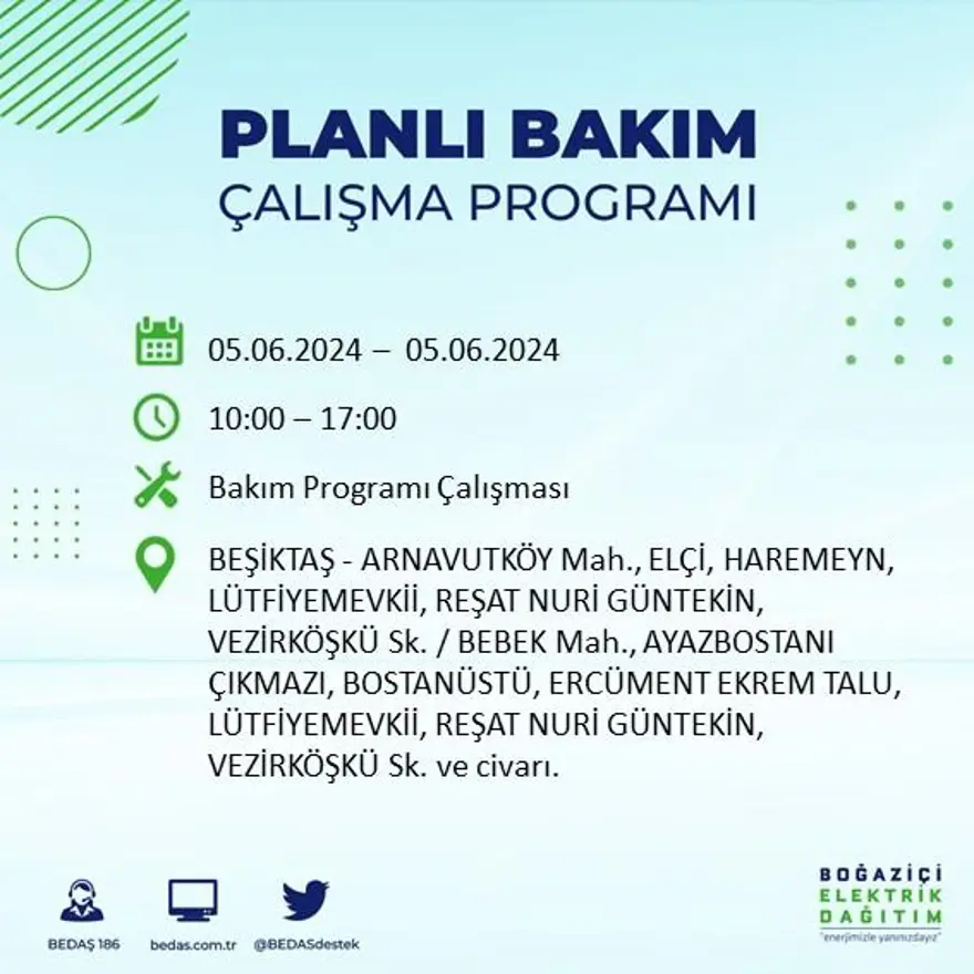 İstanbul'un 19 ilçesinde elektrik kesintisi: Elektrikler ne zaman gelecek? (5 Haziran BEDAŞ kesinti programı) 10 İstanbul'un 19 ilçesinde elektrik kesintisi: Elektrikler ne zaman gelecek? (5 Haziran BEDAŞ kesinti programı) 10