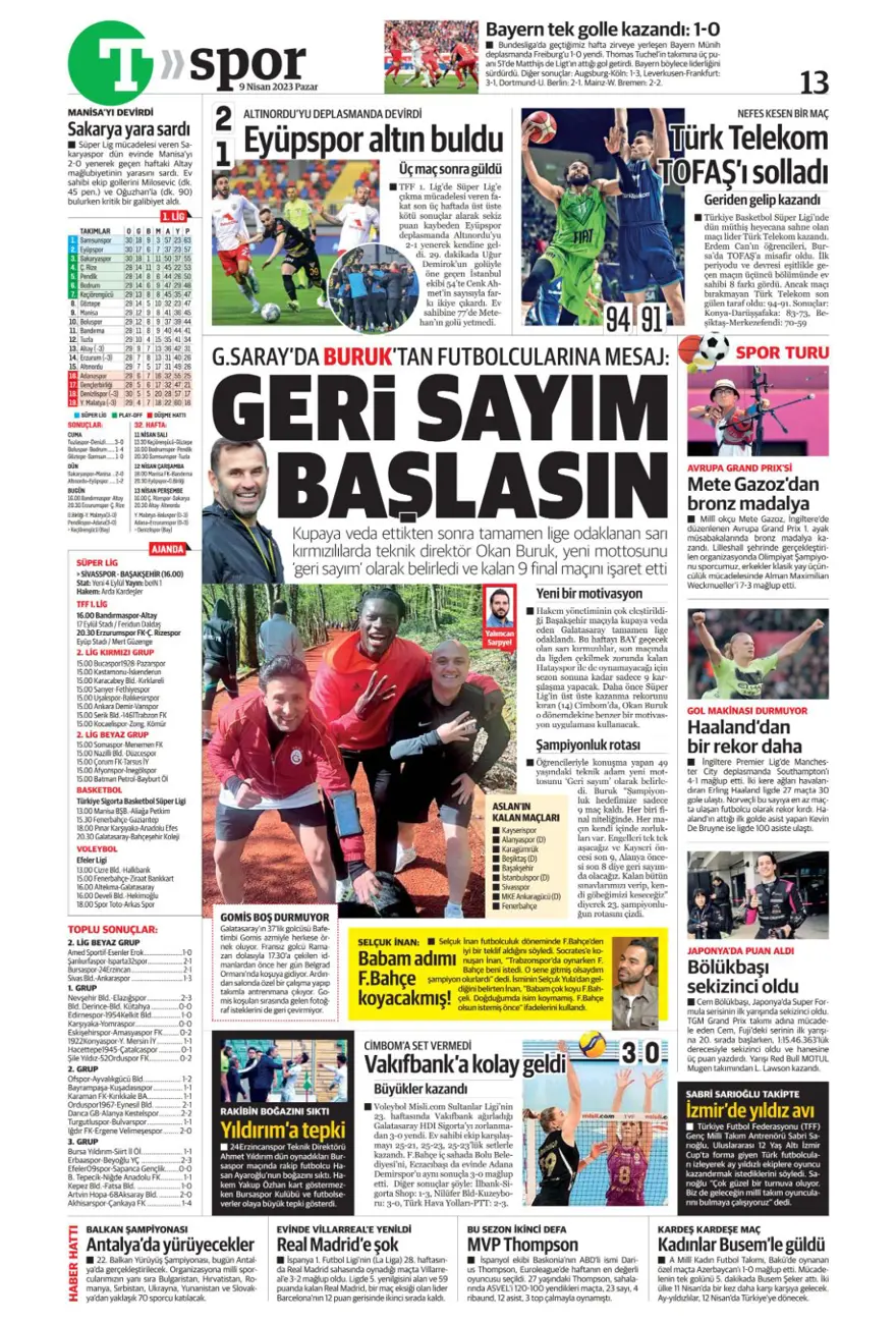 Günün spor manşetleri (9 Nisan 2023) 16