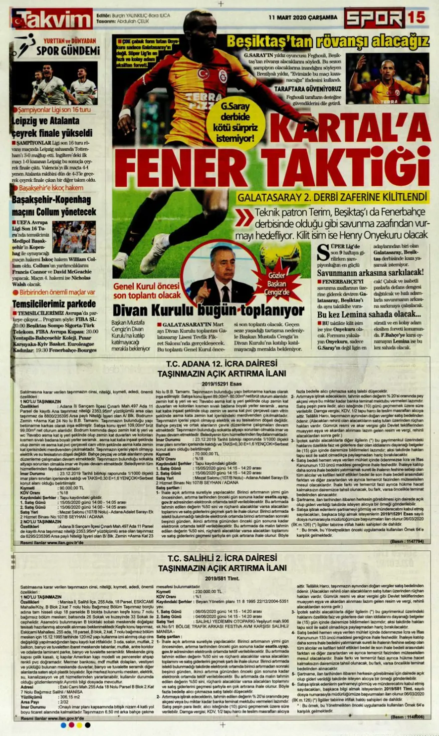 Günün spor manşetleri (11 Mart 2020) 12