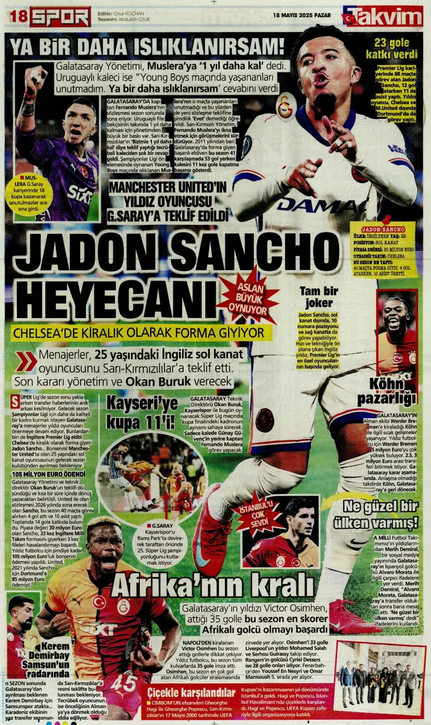"Devler Ligi hediyesi Silva" (18 Mayıs 2025 spor manşetleri) 23 "Devler Ligi hediyesi Silva" (18 Mayıs 2025 spor manşetleri) 23