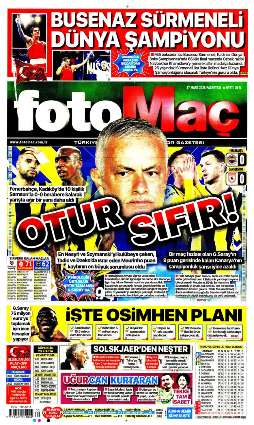 "Üç günde rüyadan kabusa" (17 Mart 2025 spor manşetleri) 3