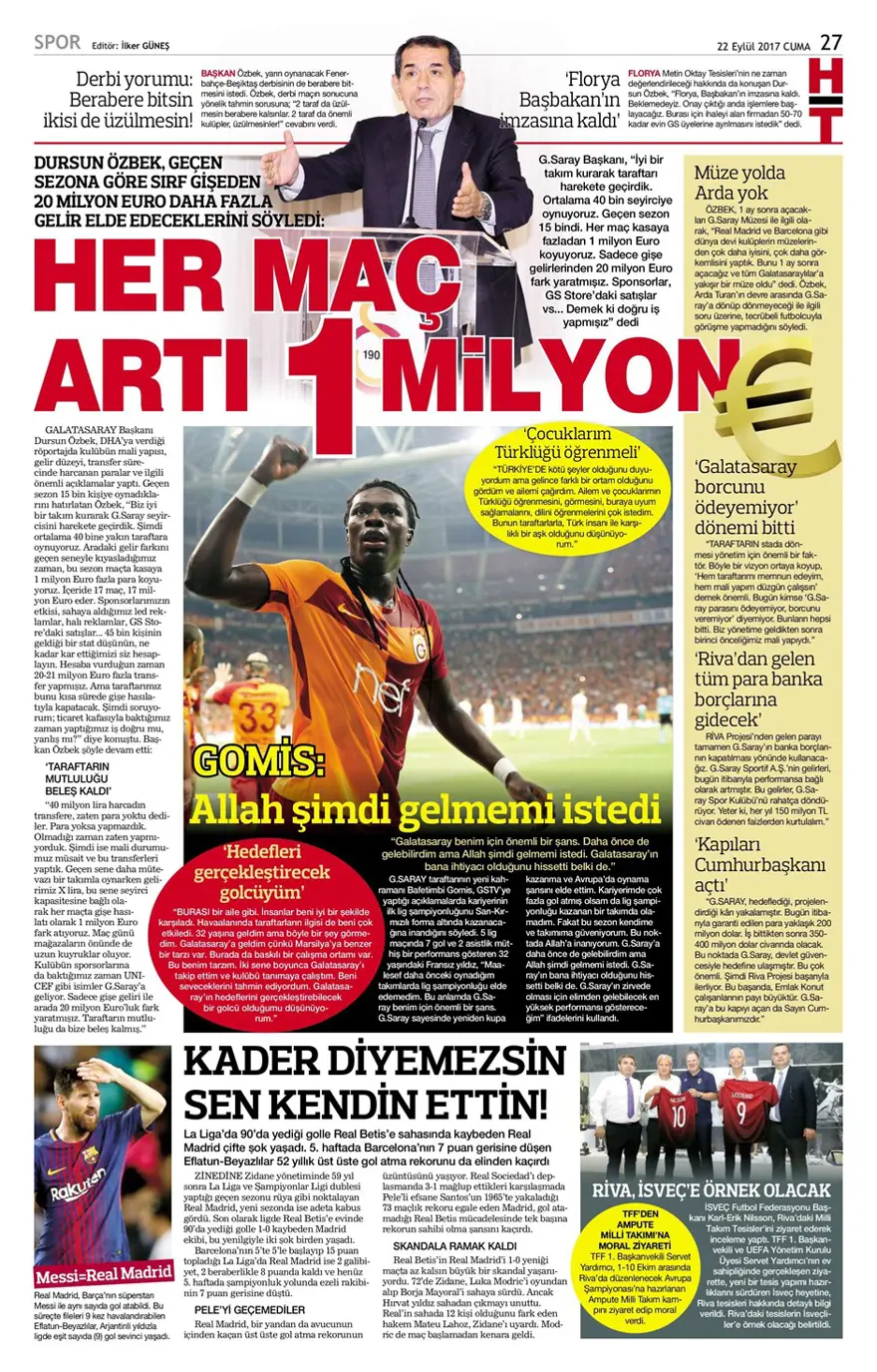 Günün spor gazeteleri (22 Eylül 2017) 9