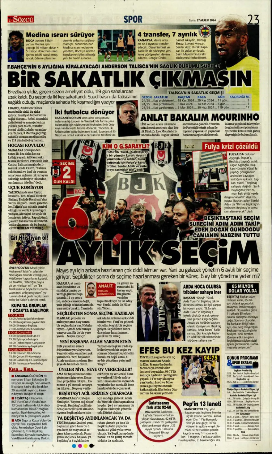 "Mourinho'dan Rashford'a davet" (27 Aralık 2024 spor manşetleri) 9