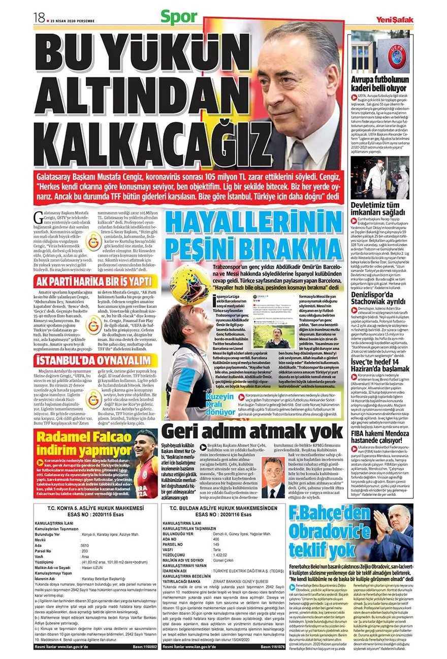 Günün spor manşetleri (23 Nisan 2020) 15