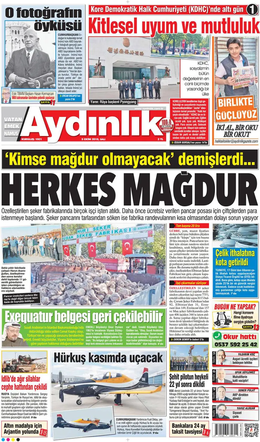 Günün gazete manşetleri - 9 Ekim 2018 14