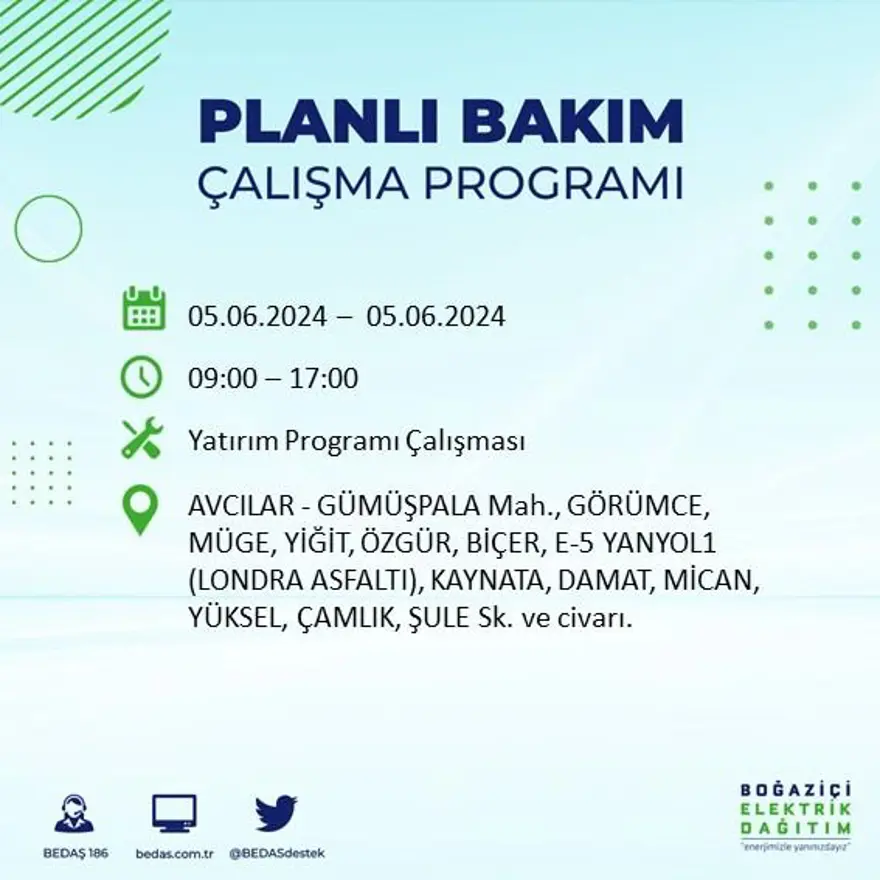 İstanbul'un 19 ilçesinde elektrik kesintisi: Elektrikler ne zaman gelecek? (5 Haziran BEDAŞ kesinti programı) 1 İstanbul'un 19 ilçesinde elektrik kesintisi: Elektrikler ne zaman gelecek? (5 Haziran BEDAŞ kesinti programı) 1