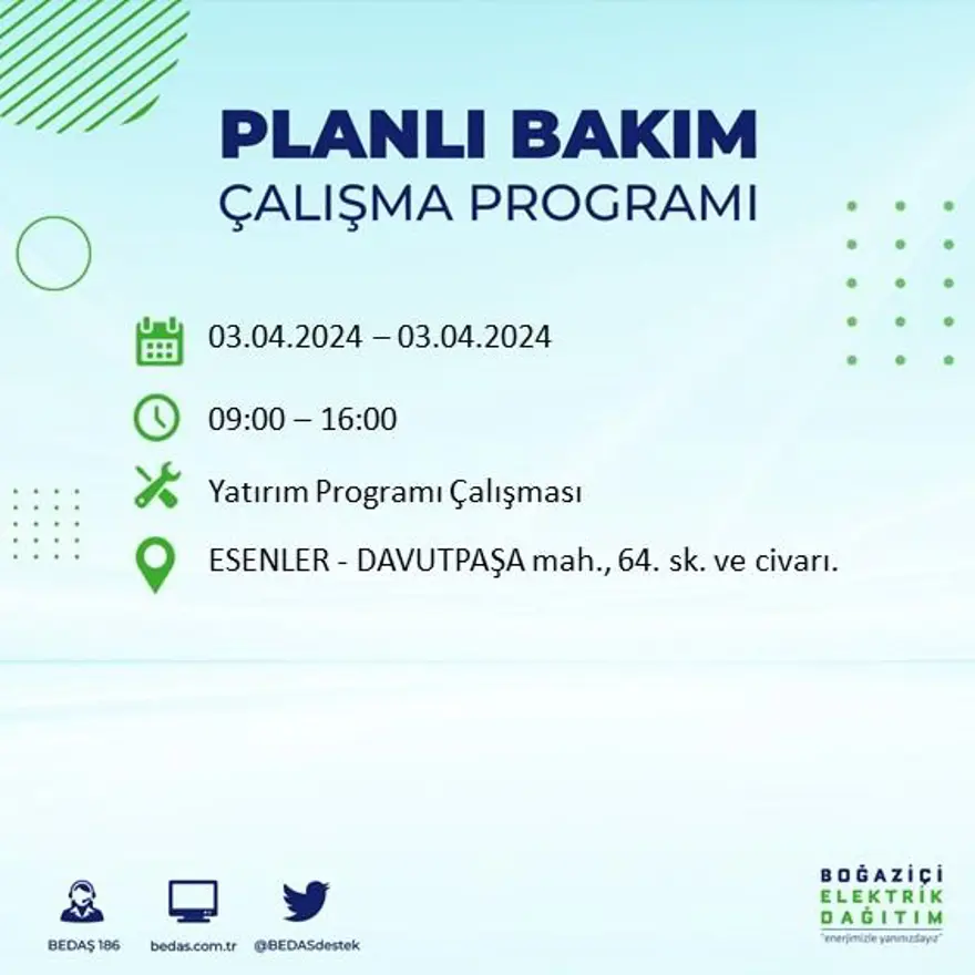 İstanbul'un 19 ilçesinde elektrik kesintisi: Elektrikler ne zaman gelecek? (3 Nisan tarihli BEDAŞ kesinti programı) 35