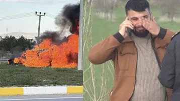 Arabası yanarken gözyaşlarına boğuldu
