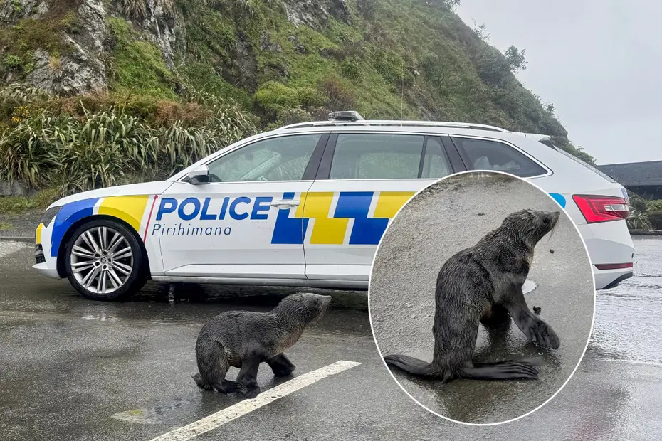 Yeni Zelanda'da şaşkın fok yavrusunu polis ekipleri kurtardı