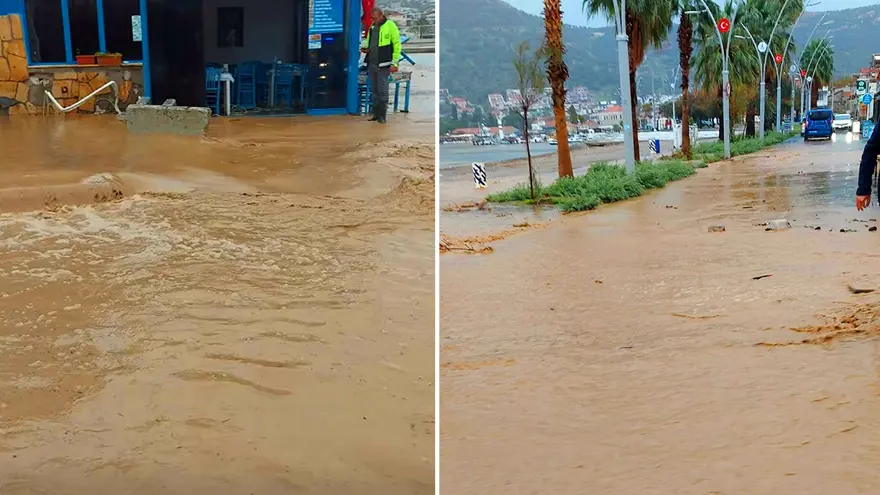 İzmir'de sağanak: Foça'da caddeler sular altında kaldı 