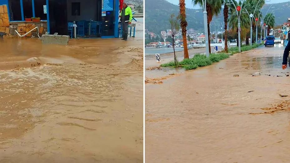 İzmir'de sağanak: Foça'da caddeler sular altında kaldı