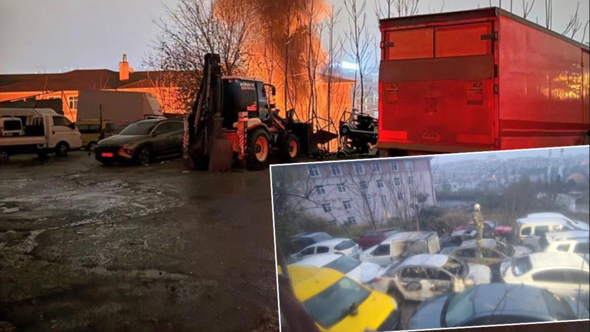 Gaziosmanpaşa'da otopark yangını, 14 araç yandı