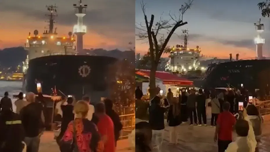 İstanbul Boğazı'nda gemi arızası. Kıyıya metreler kala durabildi
