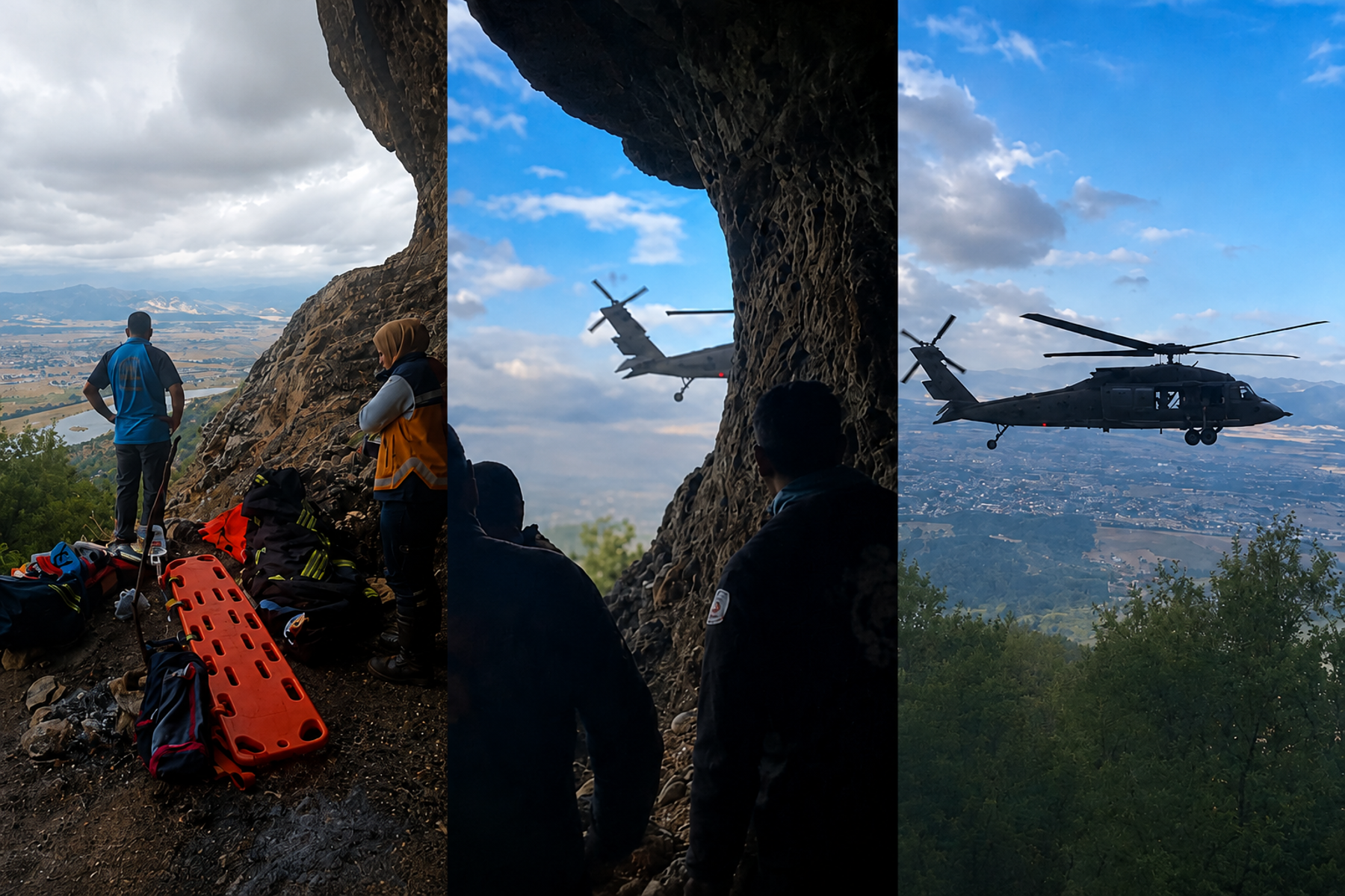 Yürüyüş için çıktığı dağda kayalıklara düştü, askeri helikopter kurtardı