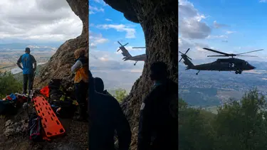 Yürüyüş için çıktığı dağda kayalıklara düştü, askeri helikopter kurtardı