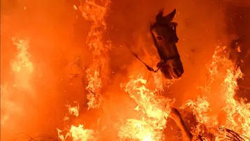 Kutsanan atlar alevlerin içinden geçti. Köylüleri kötülükten koruduğuna inanılıyor
