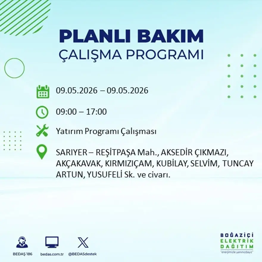 14 ilçeyi etkileyecek, 8 saat sürecek. İstanbul'un birçok bölgesinde elektrik kesintisi yaşanacak 12