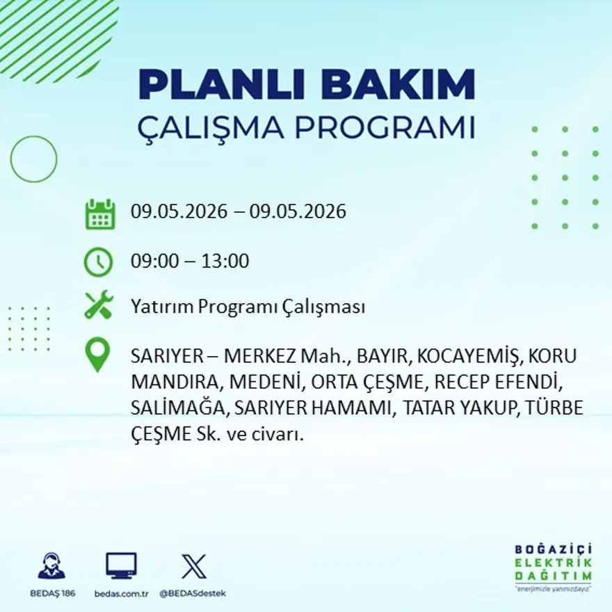 14 ilçeyi etkileyecek, 8 saat sürecek. İstanbul'un birçok bölgesinde elektrik kesintisi yaşanacak 6
