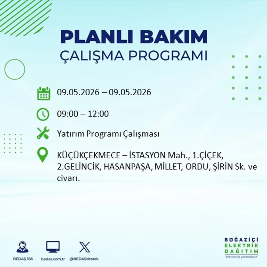 14 ilçeyi etkileyecek, 8 saat sürecek. İstanbul'un birçok bölgesinde elektrik kesintisi yaşanacak 13