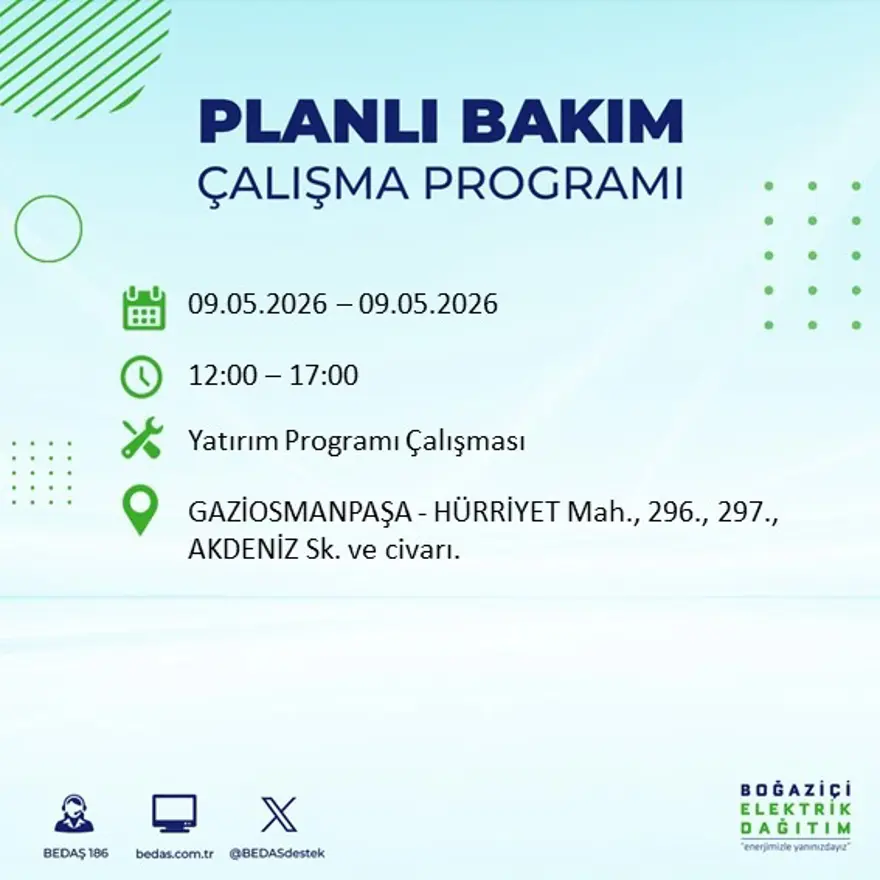 14 ilçeyi etkileyecek, 8 saat sürecek. İstanbul'un birçok bölgesinde elektrik kesintisi yaşanacak 17