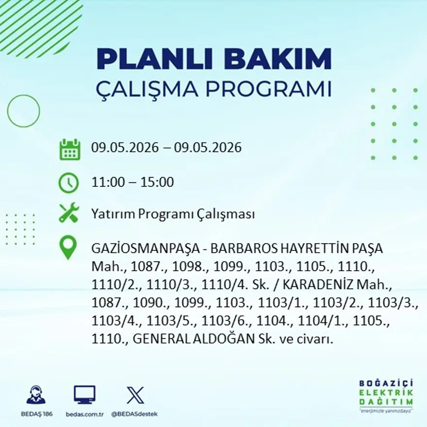14 ilçeyi etkileyecek, 8 saat sürecek. İstanbul'un birçok bölgesinde elektrik kesintisi yaşanacak 2