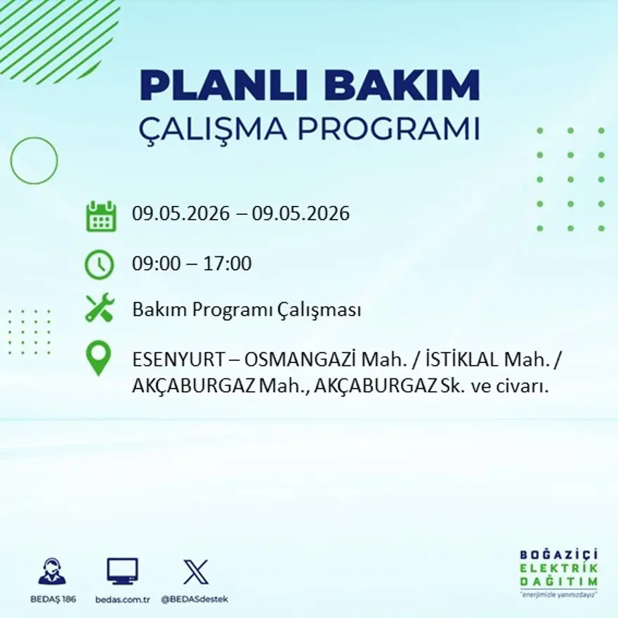 14 ilçeyi etkileyecek, 8 saat sürecek. İstanbul'un birçok bölgesinde elektrik kesintisi yaşanacak 15