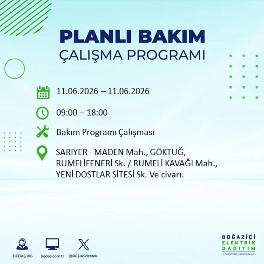İstanbul’un 19 ilçesinde 9 saat sürecek elektrik kesintisi 30