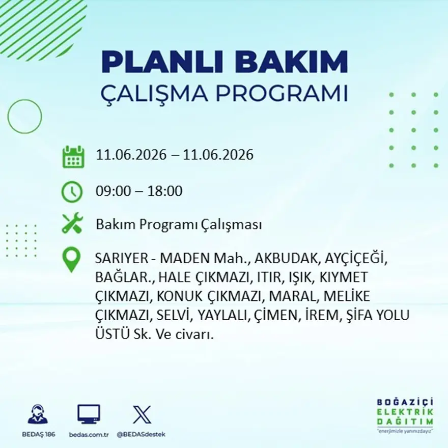 İstanbul’un 19 ilçesinde 9 saat sürecek elektrik kesintisi 16